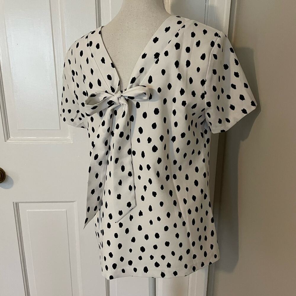 Banana Republic White Polka Dot Tie-Neck Blouse